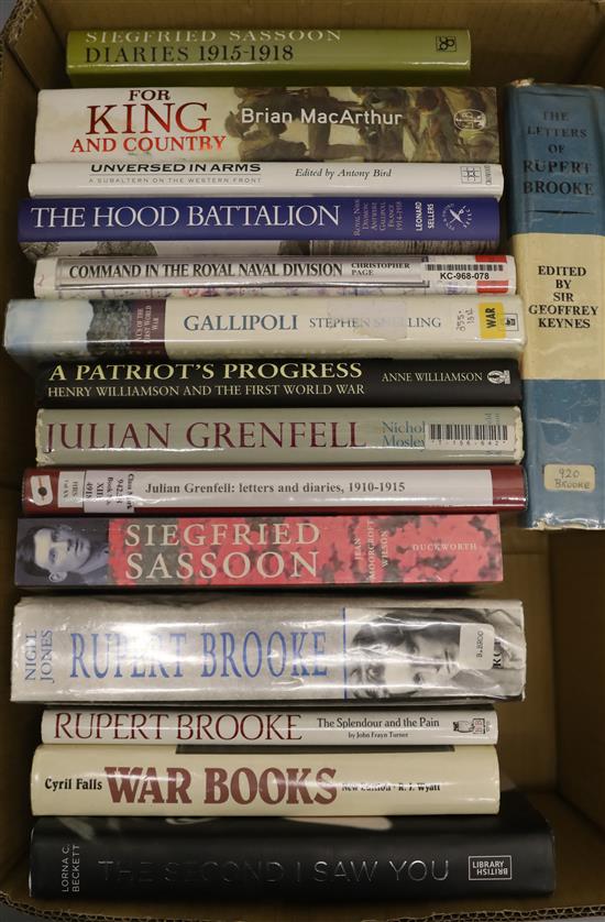 A collection of works relating to British Military history and WWI related poetry (30 books, in 2 boxes)